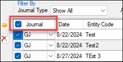 Image showing the journal checkbox.